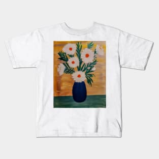 Abstract carnations in a blue vase on a stretch canvas board Kids T-Shirt